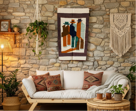 Hand-woven Wool "Tres Hombres" Guatemalan Wall Hanging