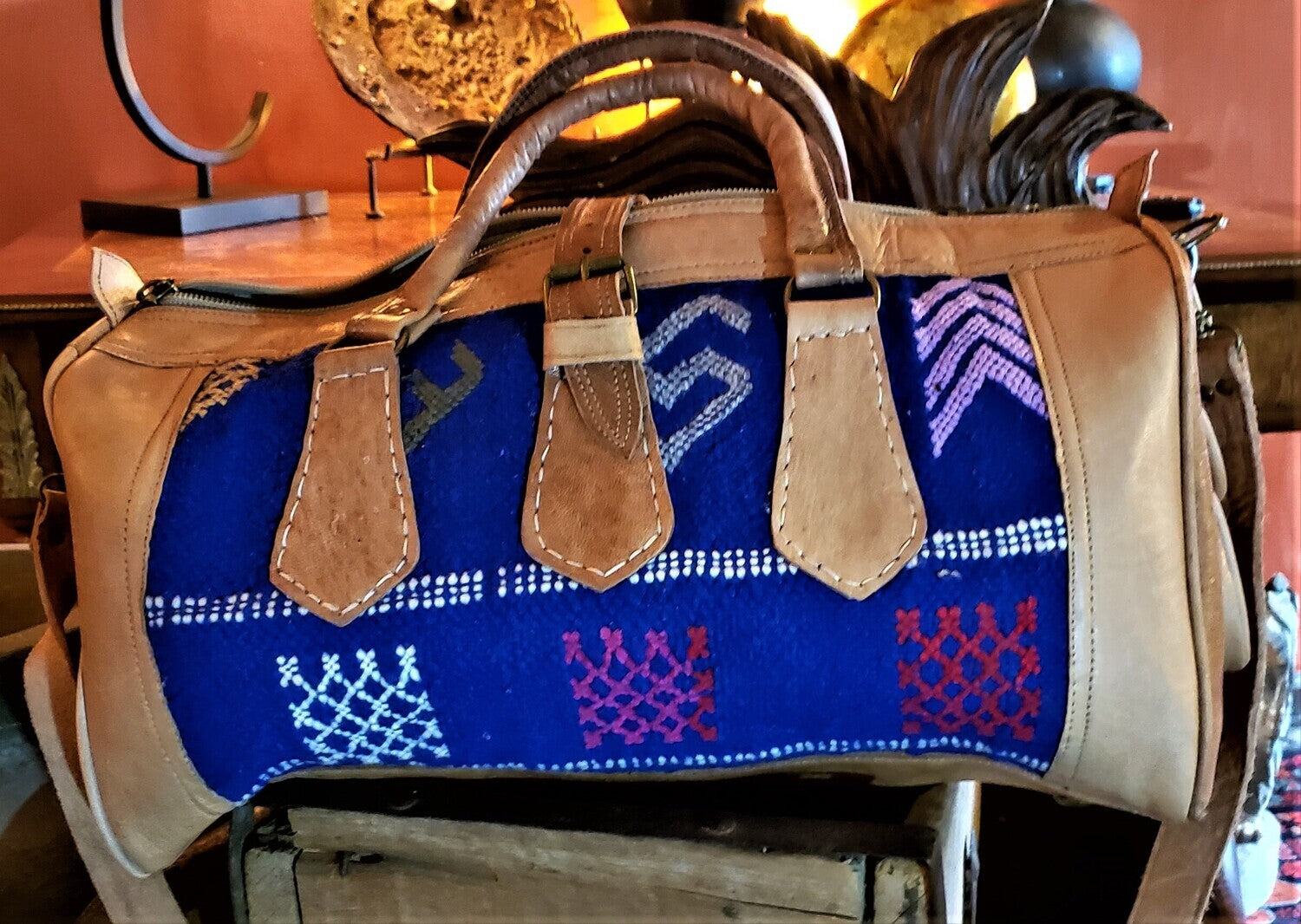 Kilim & Leather Travel Bag, Carpet Bag